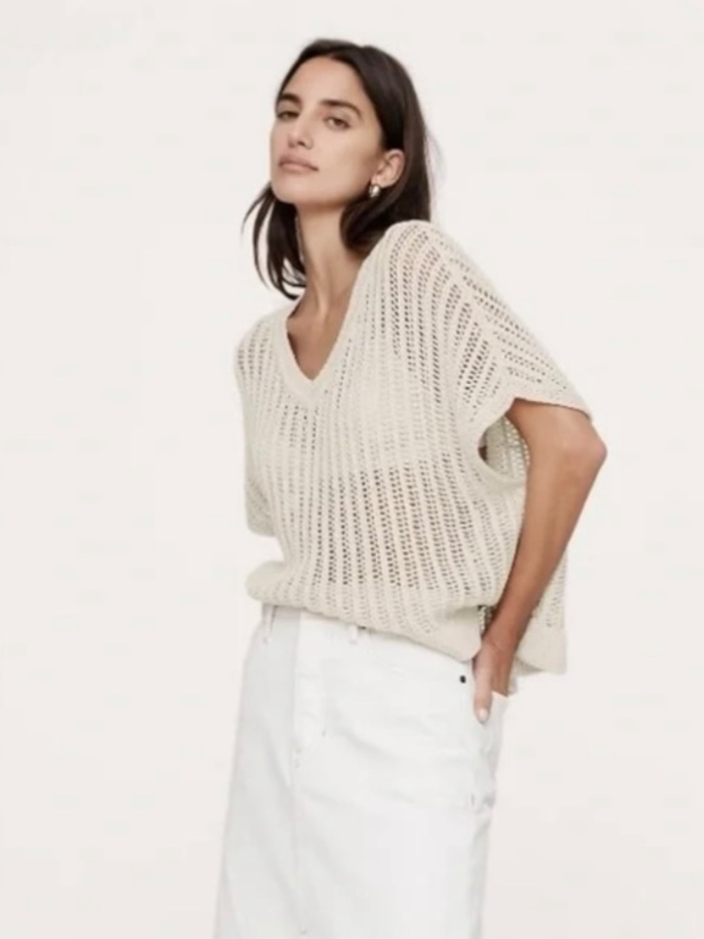 Banana Republic Oversized Cotton Dolman Sweater Top in Transition Cream White S